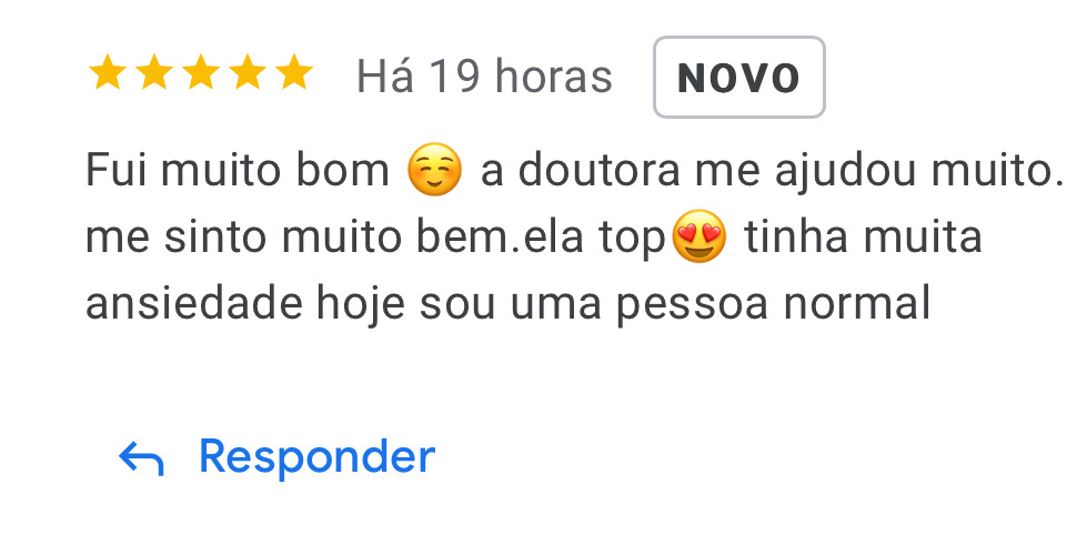 Avaliação 5 estrelas: a doutora me ajudou muito com a ansiedade